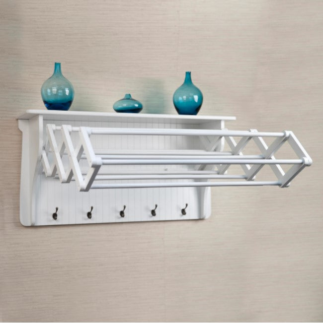 36 in. White Wall Retractable Accordion Drying Rack K7977