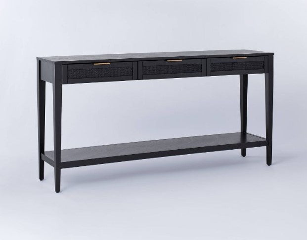 East Bluff Woven Drawer Console Table Black