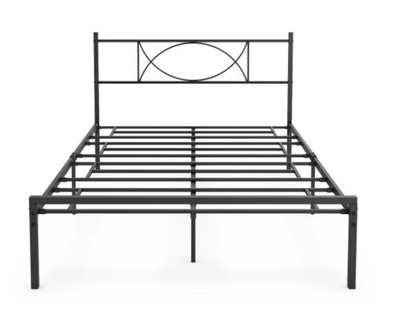 Black Full Platform Bed Frame with Headboard and 12.6 in. Storage Height