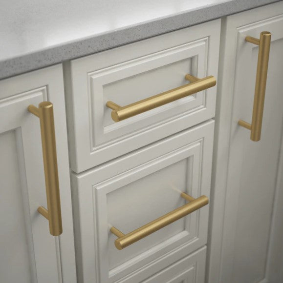 Bar 6-5/16-in Center to Center Brushed Brass Cylindrical Bar Drawer Pulls, (Set of 2)