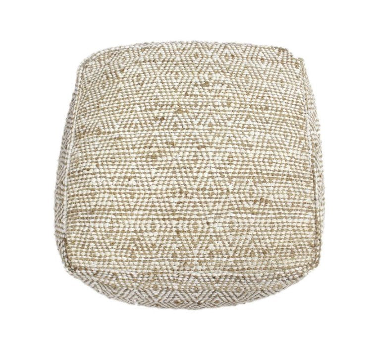 Abella Handcrafted Boho Large Fabric Rectangular Pouf Ivory/Beige