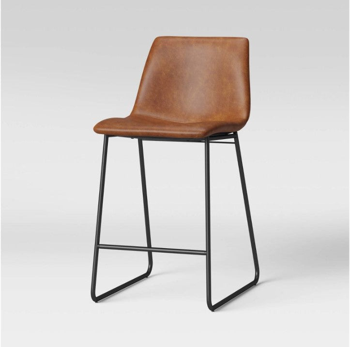 3pk Bowden Faux Leather and Metal Counter Height Barstool Caramel