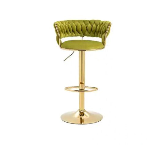 37.8 in. Swivel Adjustable Height Golden Metal Frame Cushioned Bar Stool with Green Velvet Seat