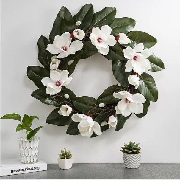 24-Inch Artificial Magnolia Wreath K7993