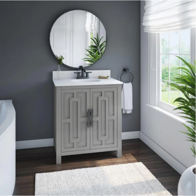 30 in. W x 20 in. D  Bath Vanity in Huron Gray with Marble Vanity Top in White with White Basin OP022