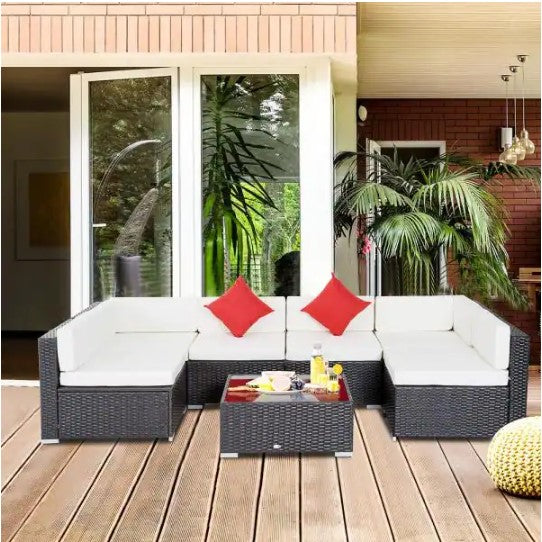Patio Life Coffee Brown 2-Piece Wicker Patio Conversation Set with Cream White Cushions