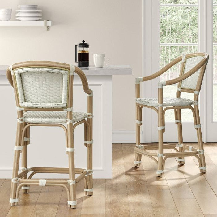 Parksley Rattan and Woven Counter Height Barstool