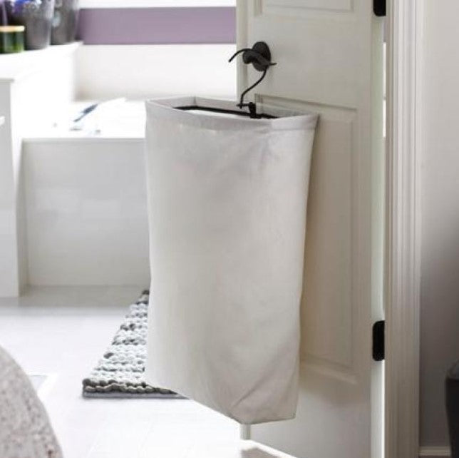 White Hanging Laundry Bag with Black Trim