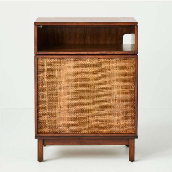 Wood & Cane Transitional Record Player Media Cabinet Brown