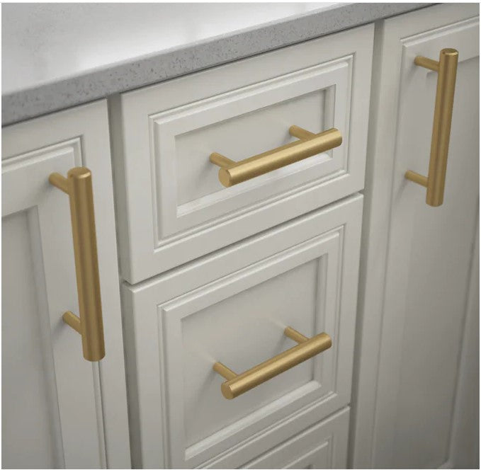 5-1/16-in Center to Center Brushed Brass Cylindrical Bar Drawer Pulls, (Set of 33)