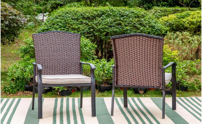 SET OF 2 Rattan Metal Patio Outdoor Dining Chair