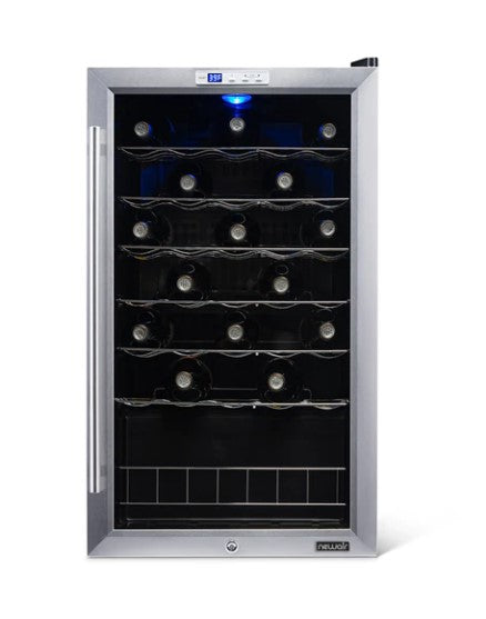 33 Bottle Compressor Wine Fridge in Stainless Steel, Adjustable Chrome Racks