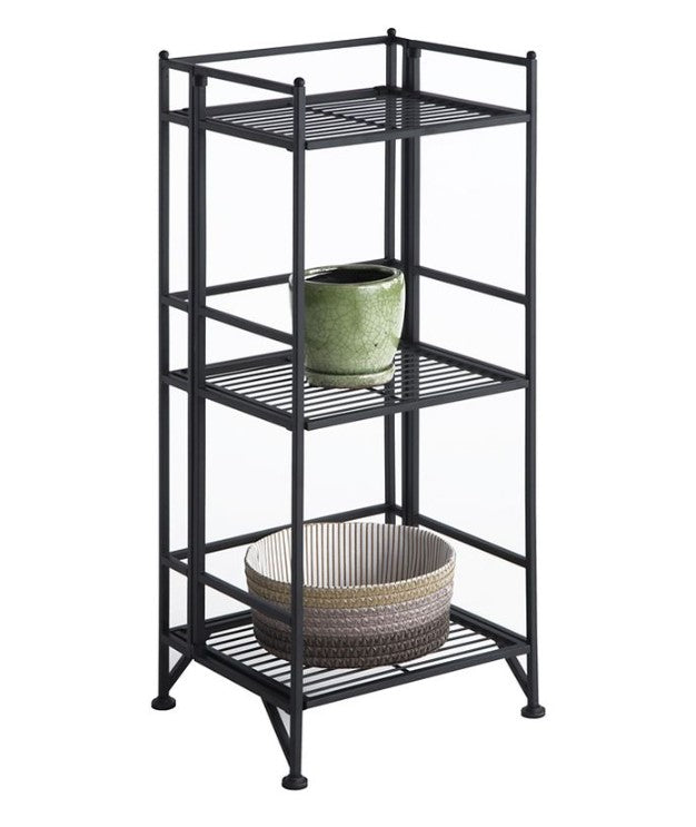 32.63" 3 Tier Folding Metal Shelf Black