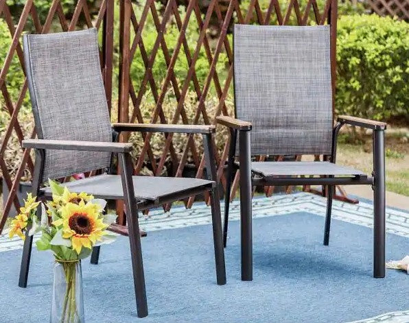 Black Stackable Lightweight Aluminum Patio Outdoor Dining Chair (2-Pack)