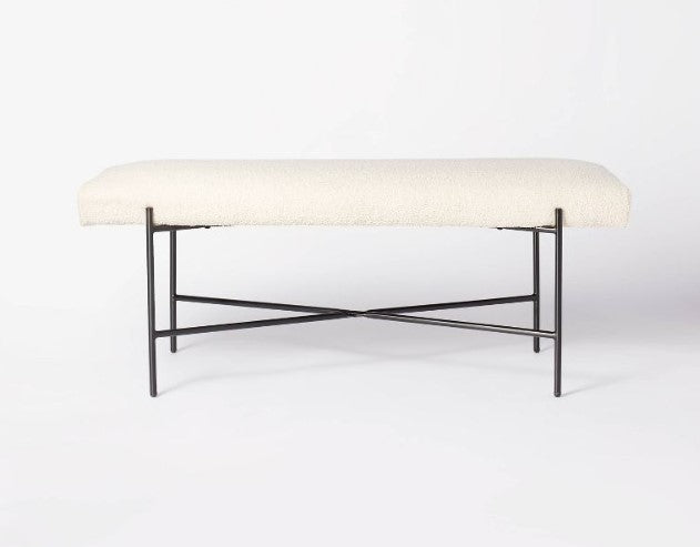 Clarkston Metal Base Upholstered Bench Cream Boucle