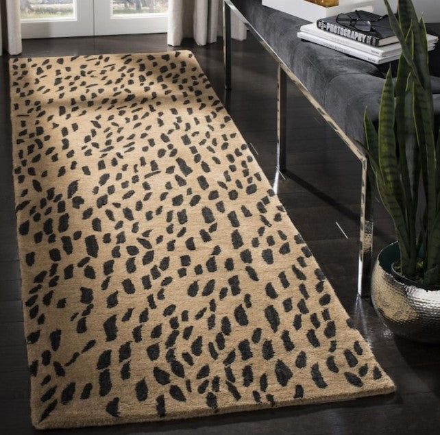 Soho Leopard 2 x 12 Rectangular Wool Beige/Black Indoor Animal Print Runner Rug