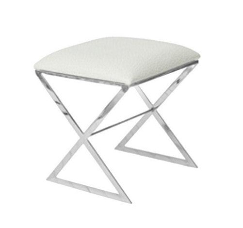 Worlds Away X Side Stool In Nickel Plate With White Faux Ostrich Top