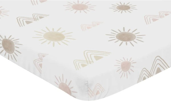Boho Desert Sun Baby Girl Fitted Mini Portable Crib Sheet - Blush Pink Mauve Gold Taupe Bohemian Watercolor Mountains Southwest - Western/Baby Girl - Multi B74-DS365