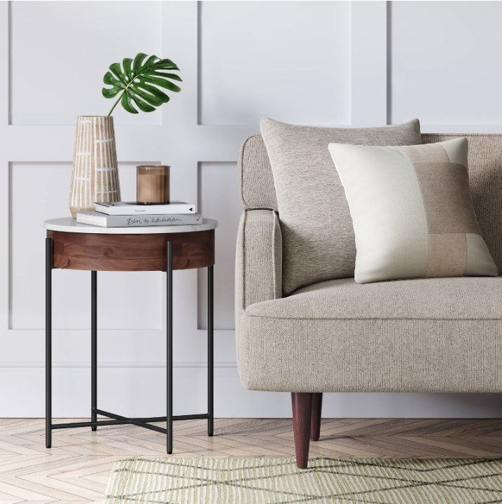 Birkdale Round Marble/Wood End Table White