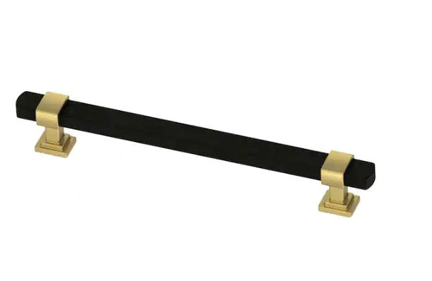 Wrapped Square 6-5/16 in. (160mm) Center-to-Center Brushed Brass and Matte Black Drawer Pull