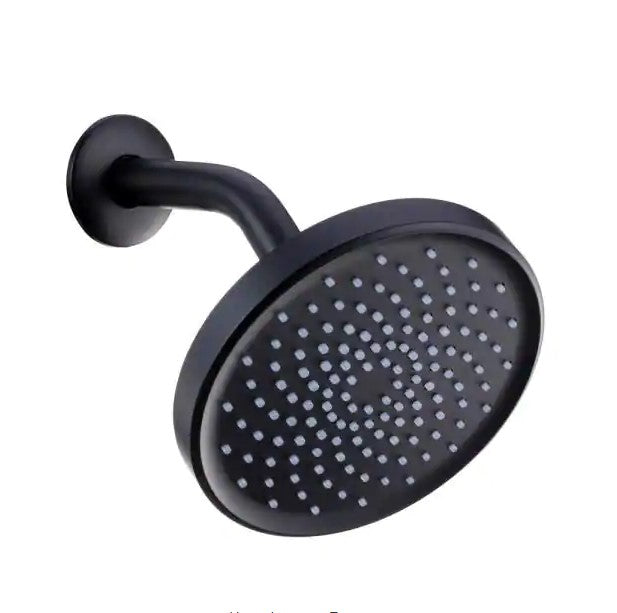 1-Spray Patterns 6 in. H Single Wall Mount Fixed Shower Head in Matte Black