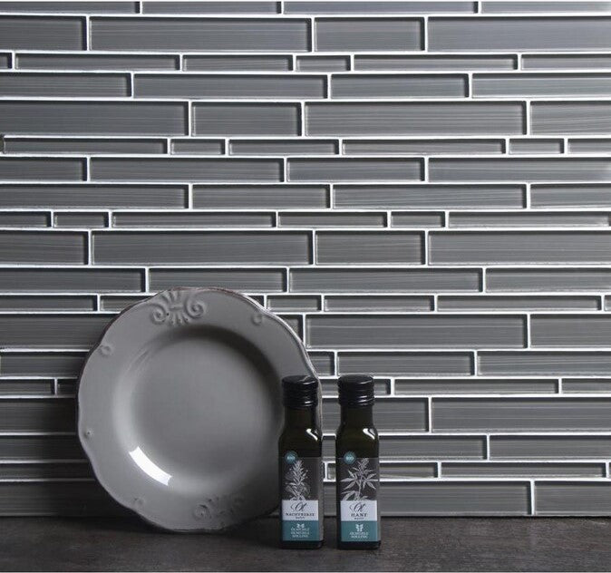 WS Tiles Hand Painted Glass Series 5-Pack Dark Gray 12-in x 12-in Hand-painted Glass Linear Wall Tile ss703