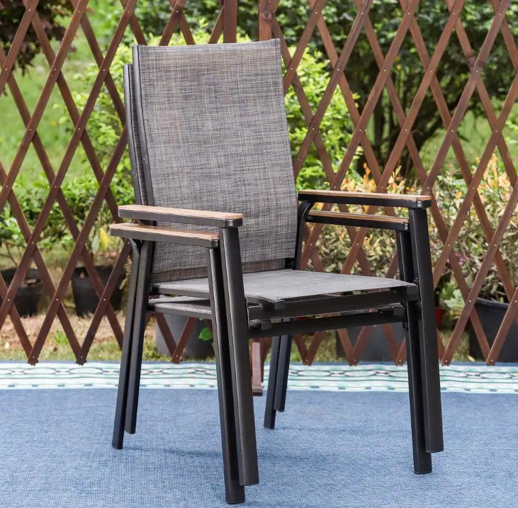 Black Stackable Lightweight Aluminum Patio Outdoor Dining Chair (2-Pack)