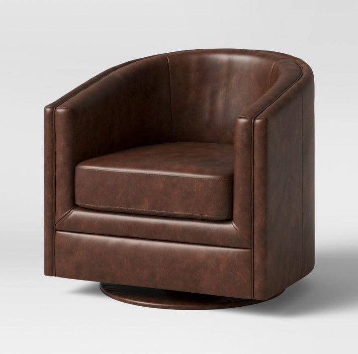 Berwick Barrel Swivel Chair Faux Leather Brown