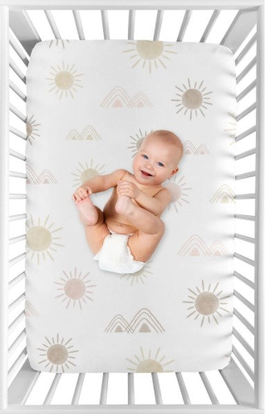 Boho Desert Sun Baby Girl Fitted Mini Portable Crib Sheet - Blush Pink Mauve Gold Taupe Bohemian Watercolor Mountains Southwest - Western/Baby Girl - Multi B74-DS365
