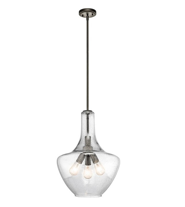 Everly 3 Light 16" Wide Bell Pendant with Seedy Glass Shade