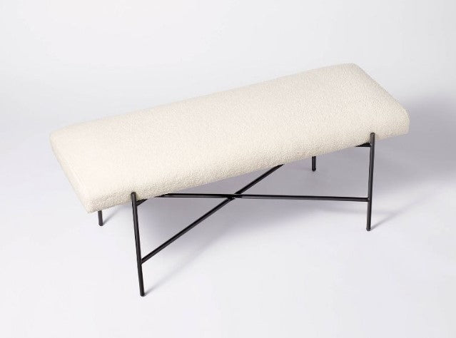 Clarkston Metal Base Upholstered Bench Cream Boucle