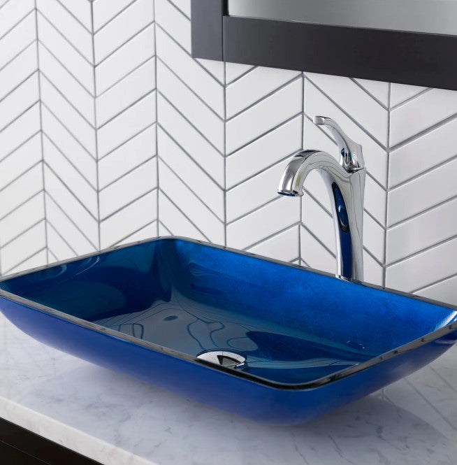 21-7/8" Irruption Blue Glass Vessel Bathroom Sink Only