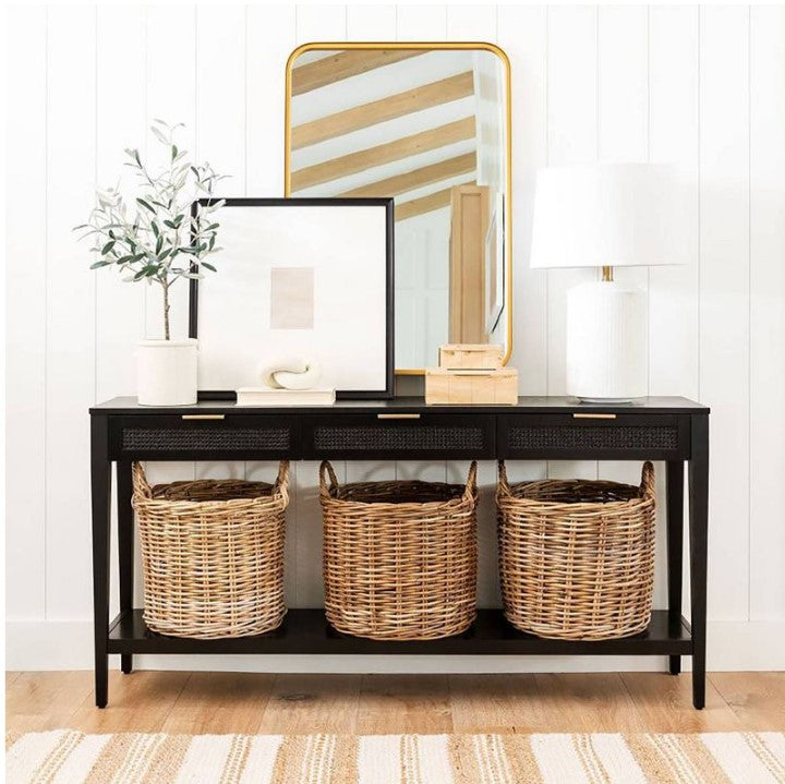 East Bluff Woven Drawer Console Table Black