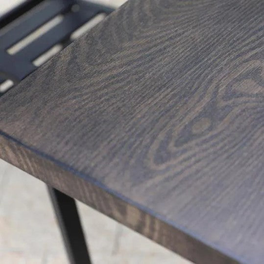 Black Rectangle Metal Patio Outdoor Dining Table with Wood-Look Tabletop