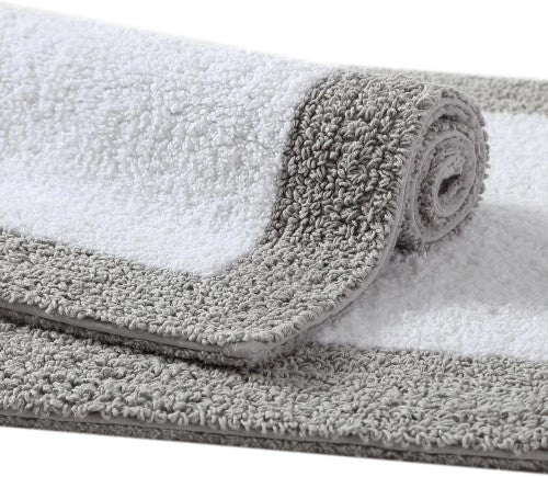 Pure Serenity Reversible Grey 17 in. x 24 in. /21 in. x 34 in. Organic Cotton Rug Set (2-Piece)