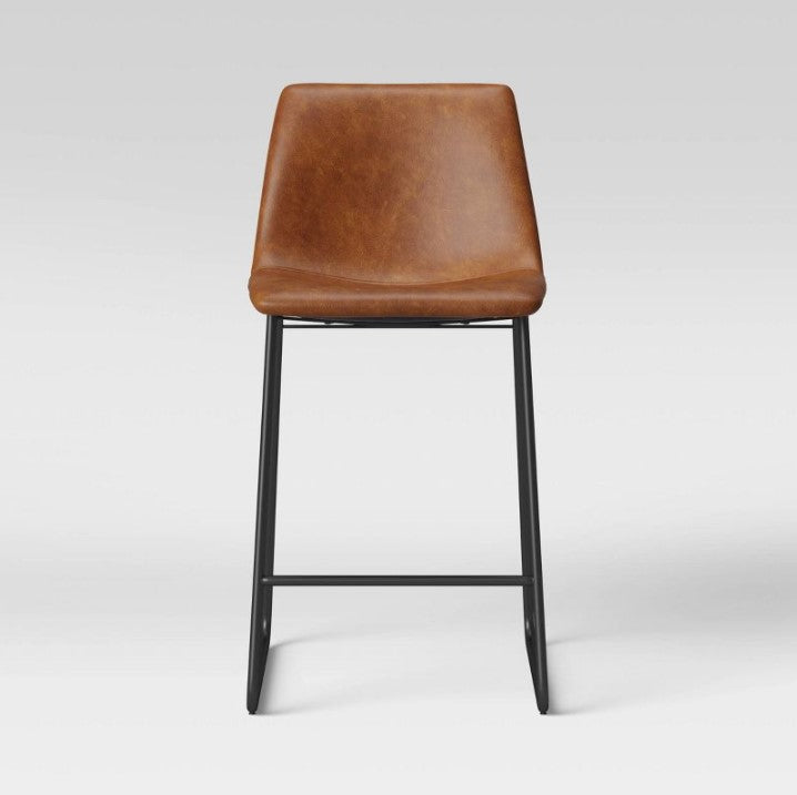 3pk Bowden Faux Leather and Metal Counter Height Barstool Caramel