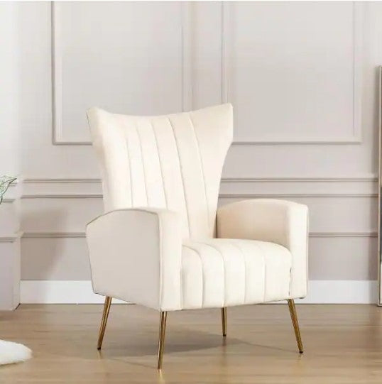 Beige Fabric Arm Chair Contemporary Accent Chair Dining Chair Tufted Back with Sturdy Metal Legs