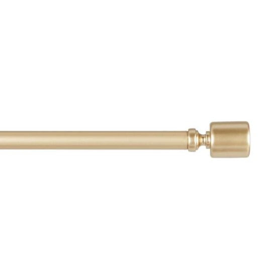 36 in. - 72 in. Adjustable Length 1 in. Dia Single Curtain Rod Kit in Gold with Rino Finial