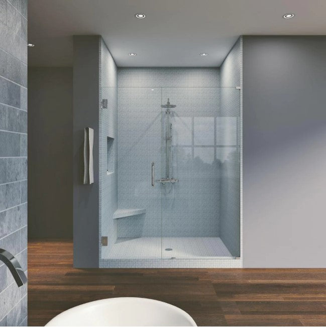 57.75 in. x 80 in. Frameless Hinged Reversible Shower Door and Panel in Chrome pt570