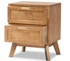 Baden Wood with Rattan 2 Drawer Nightstand Walnut Brown