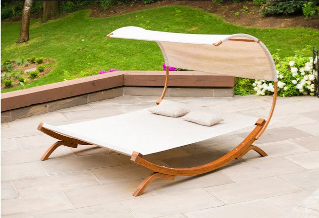 2-Person Medium Brown Wood Outdoor Swing Bed