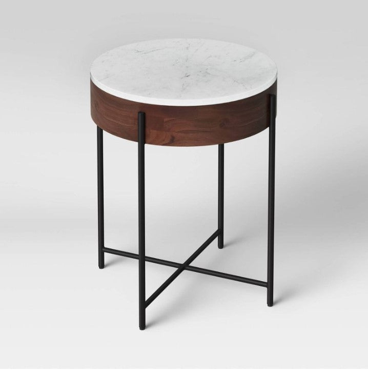 Birkdale Round Marble/Wood End Table White