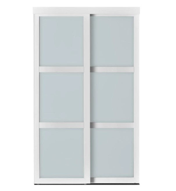 3-Lite Indoor Studio MDF Wood with Vinyl Frame and Frosted Glass Sliding Closet Door EJ819