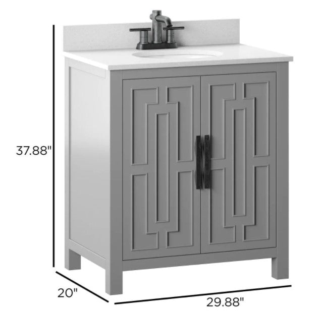 30 in. W x 20 in. D  Bath Vanity in Huron Gray with Marble Vanity Top in White with White Basin OP022