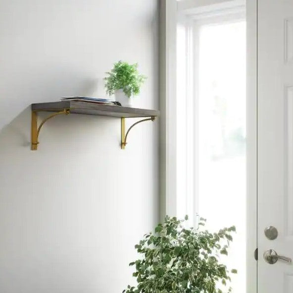 8 in. Brushed Brass Steel Modern Streamlined Decorative Shelf Bracket (4-Pack)