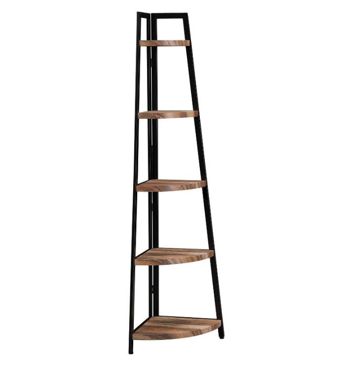 70" 5-Tier Corner Ladder Display Shelving Unit Metal & Distressed Wood