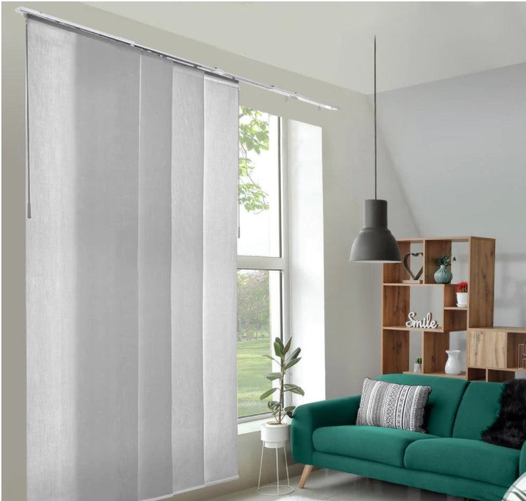 Skyrise Cut-to-Size Grey Light Filtering Adjustable Sliding Panel Track Blind w/ 23 in. Slats Up to 86 in. W x 96 in. L - K8499