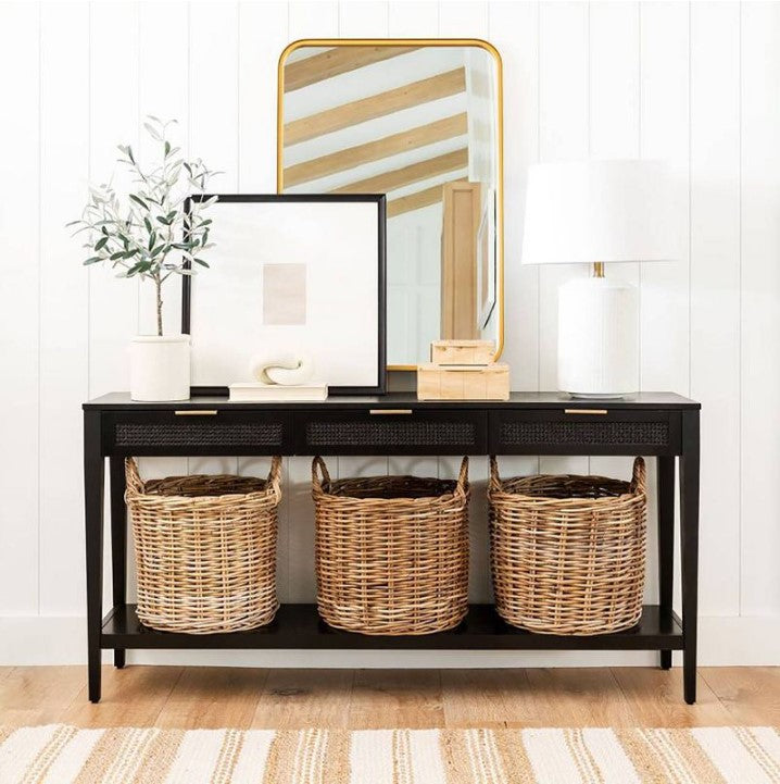 Woven Drawer Console Table Black