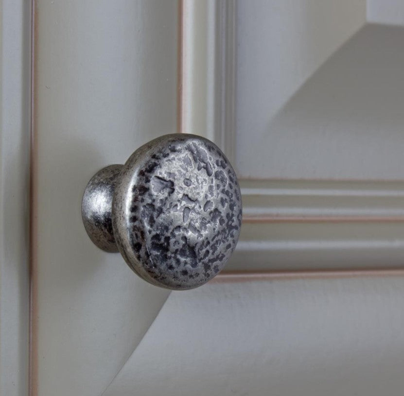 1-1/8" Weathered Nickel Round Hammered Cabinet Knob (Set of 10)