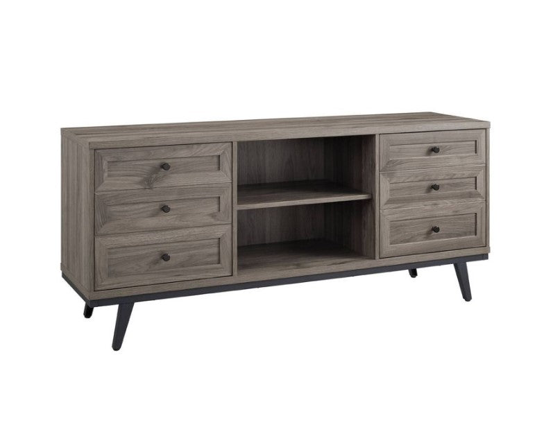 Katherine Modern Industrial Faux Drawer 2 Door TV Stand for TVs up to 65" Slate Gray